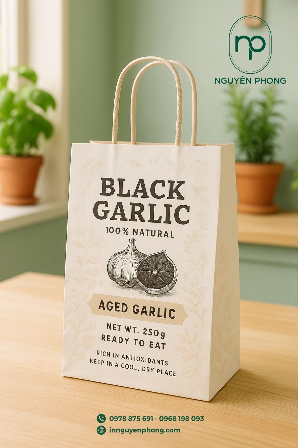 Mẫu túi ivory đựng tỏi đen thiết kế nổi bật